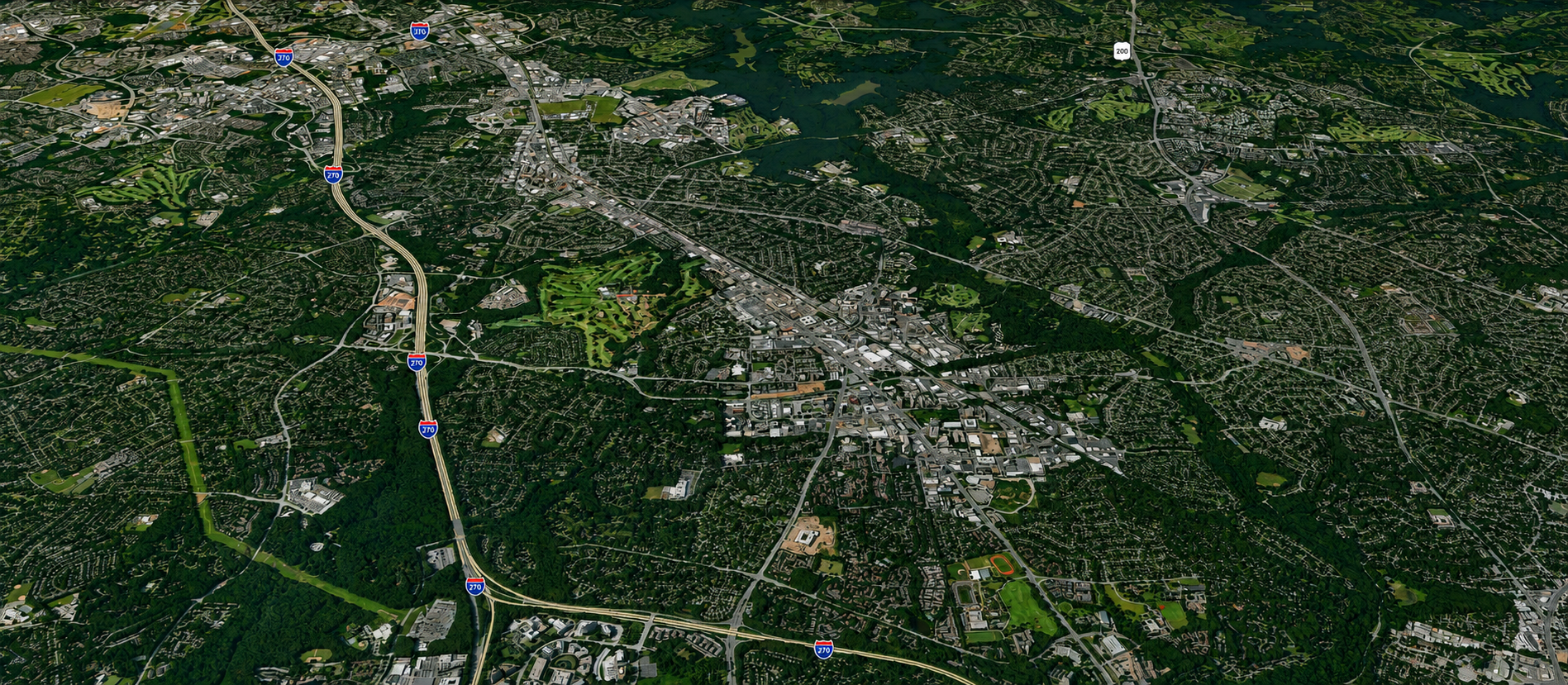 Aerial map of Rockville and the surrounding trade area